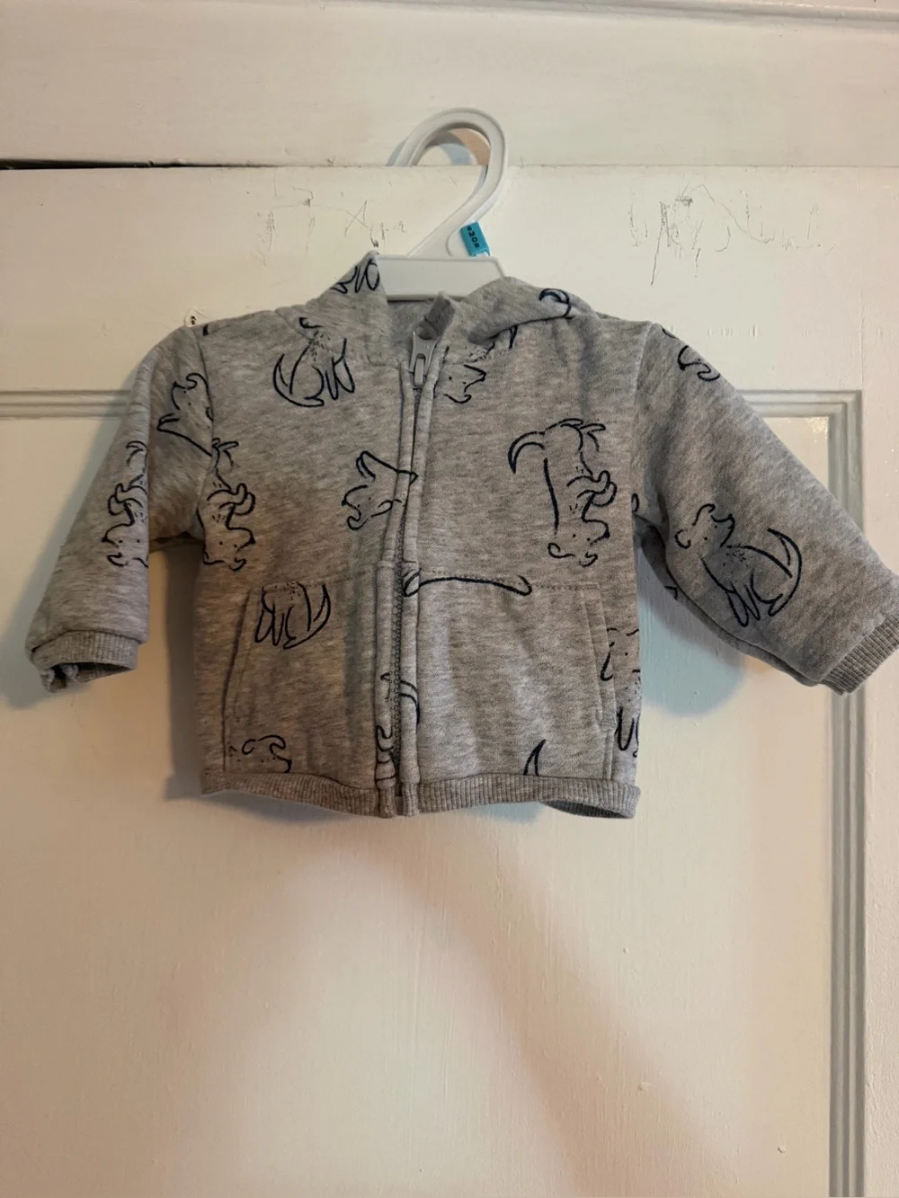 Baby newborn Grey Zip-Up Hoodie with Dog Print